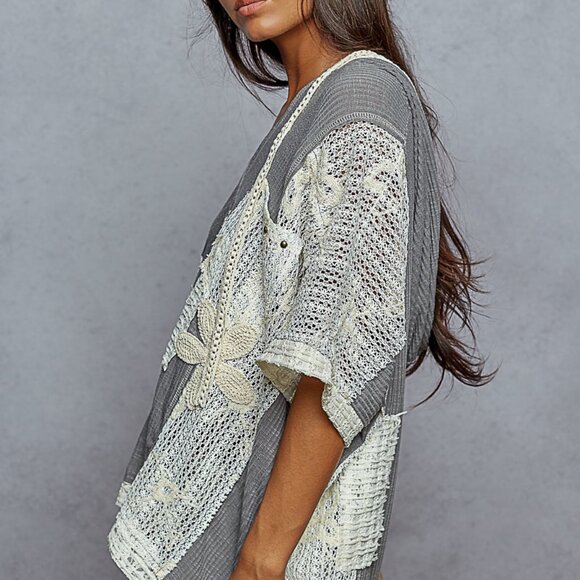 The Gabriella Grey POL Set V-neck hoodie, relaxed fit top And Pants with lace - Picture 3 of 4